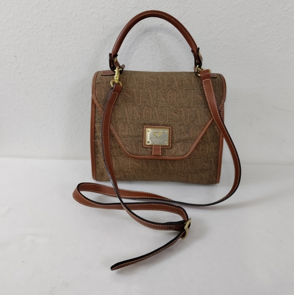 Flavi Vismano Handbags - Flavi Vismano Vintage Leather & Canvas Monogram Crossbody Handbag